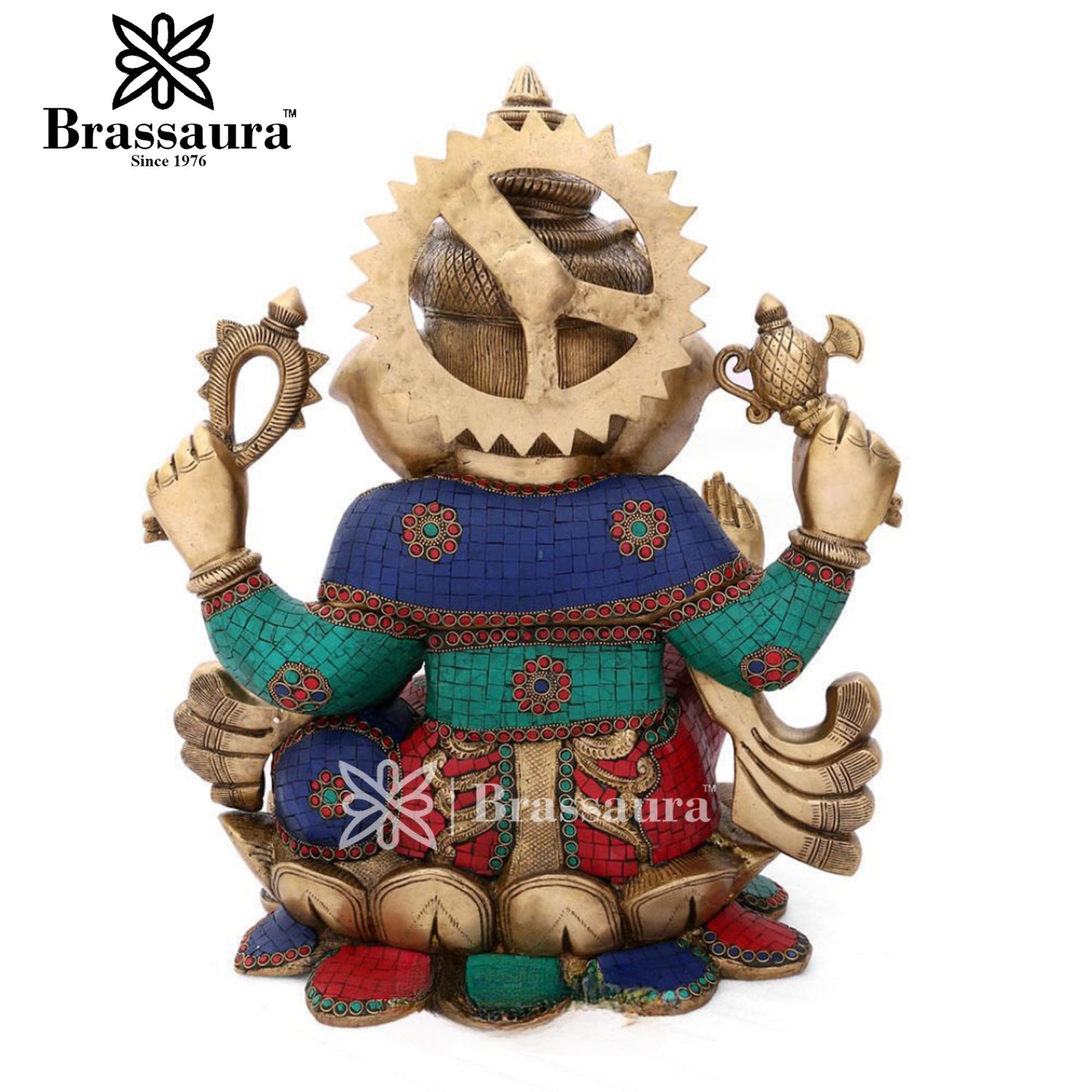 Brass Gem Stone Work Lotus Ganesha Statue For Home Decor And Gift Item Weight 29 Kg And Height 21 Inch