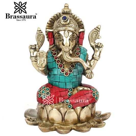 Brass Ganesha Statue For Home Decor And Gift Item Weight 1.4 Kg And Height 6.5 Inch