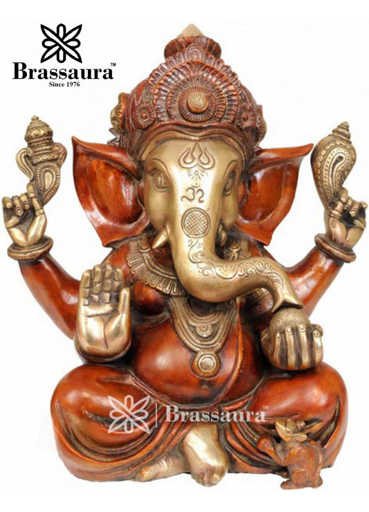 Brass Ganesha Statue For Home Decor And Gift Item Weight 8 Kg And Height 12 Inch