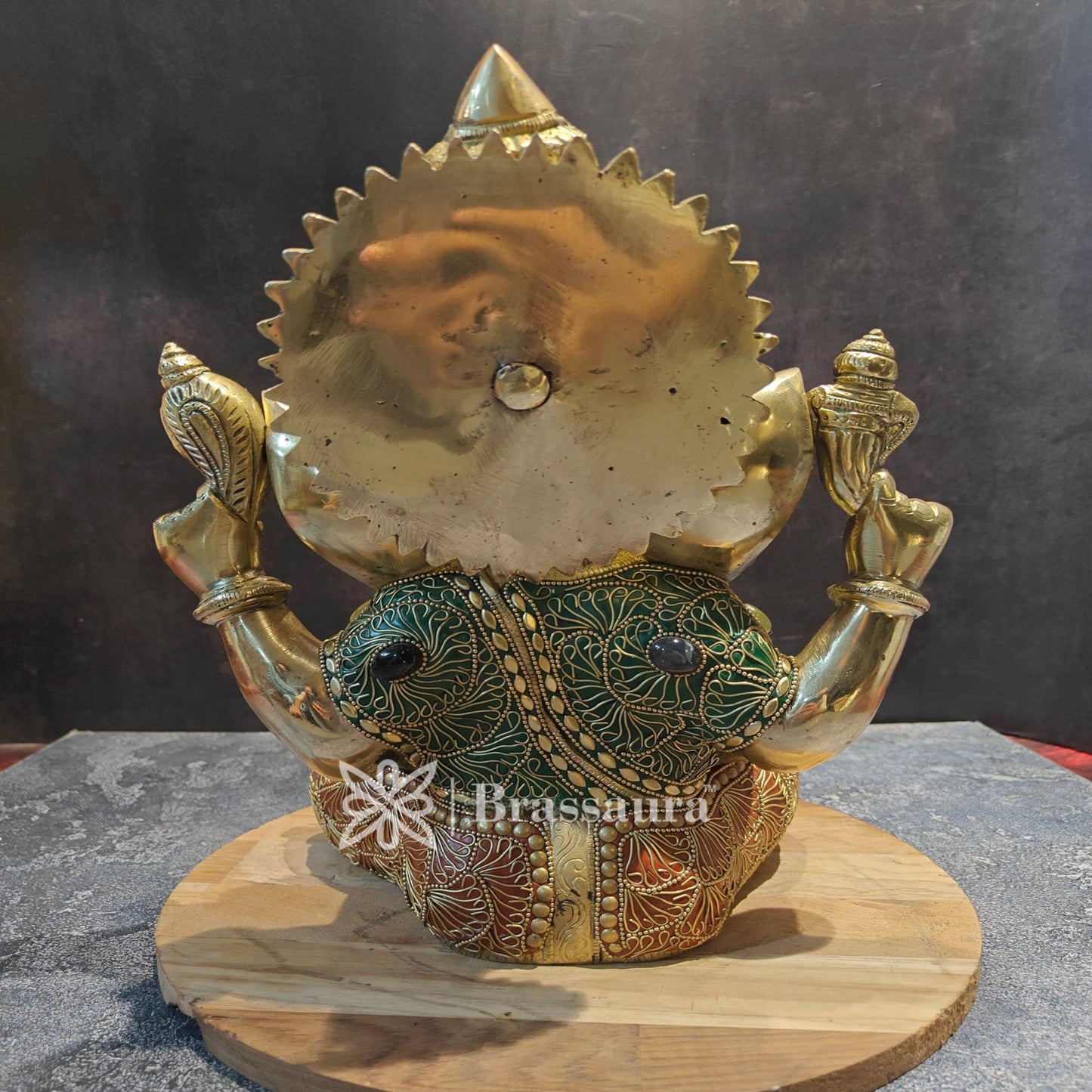 Brassaura™ Brass Gem Stone Work Ganesha Idol for Home and Decor | Weight 9 Kgs | Height 12 Inches
