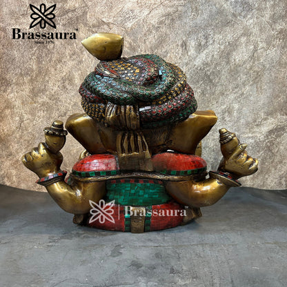 Brassaura™ Brass Ganesha Statue for Home and Decor | Weight 17 Kgs | Height 21.7 Inches