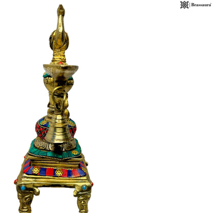 Brass Gem Stone Work Peacock Diya for Home and Decor Weight 2 Kg Height 28 cm