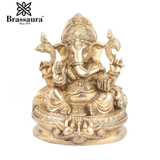 Brass Ganesha Statue For Home Decor And Gift Item Weight 3.8 Kg And Height 8 Inch
