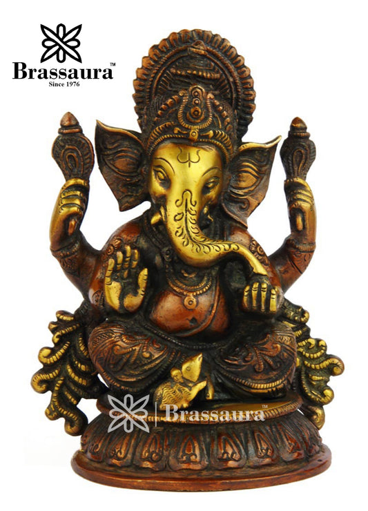 Brass Ganesha Statue For Home Decor Weight 2.5 Kg And Height 7 Inch