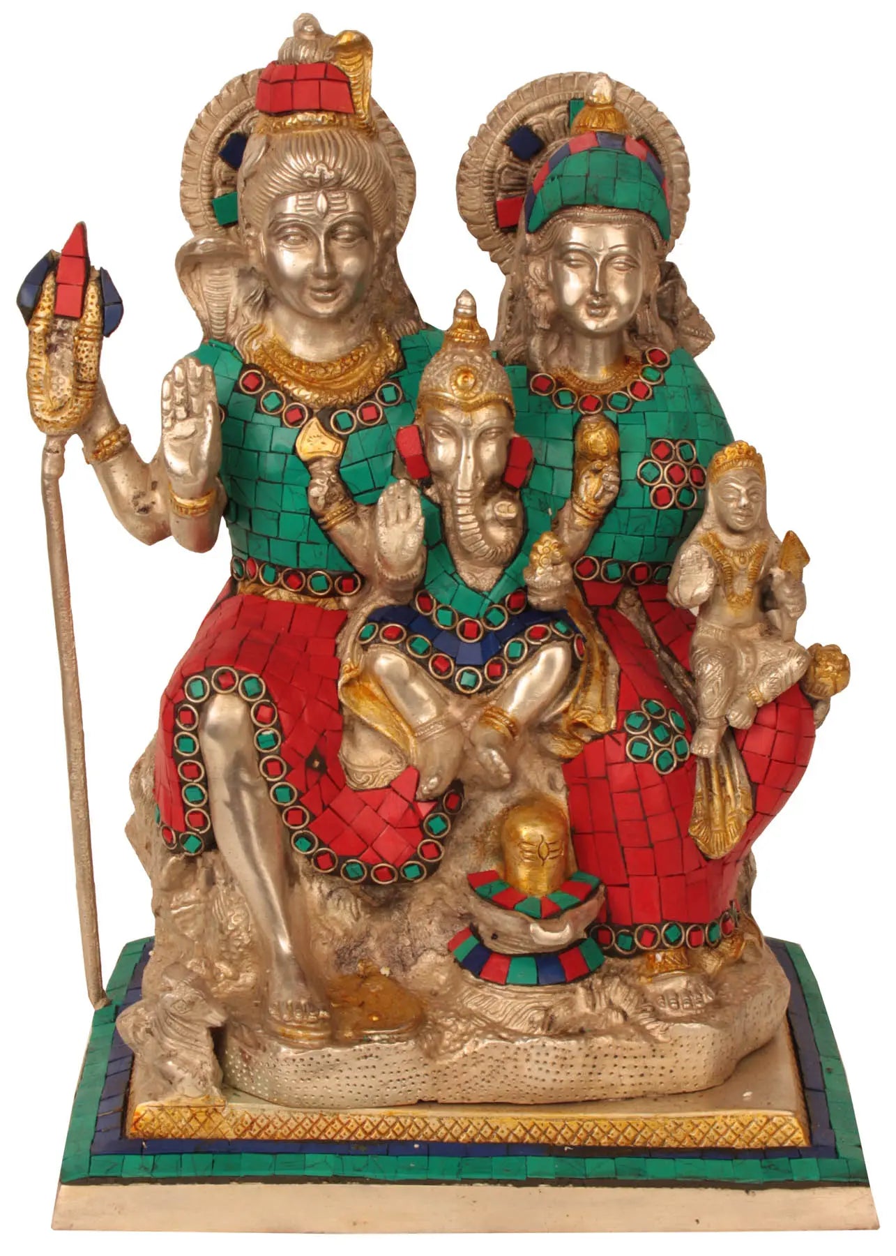 Brassaura™ Shiva Parivar in Brass with Inlay Work | Height 12 Inches & Weight 7.31 kgs