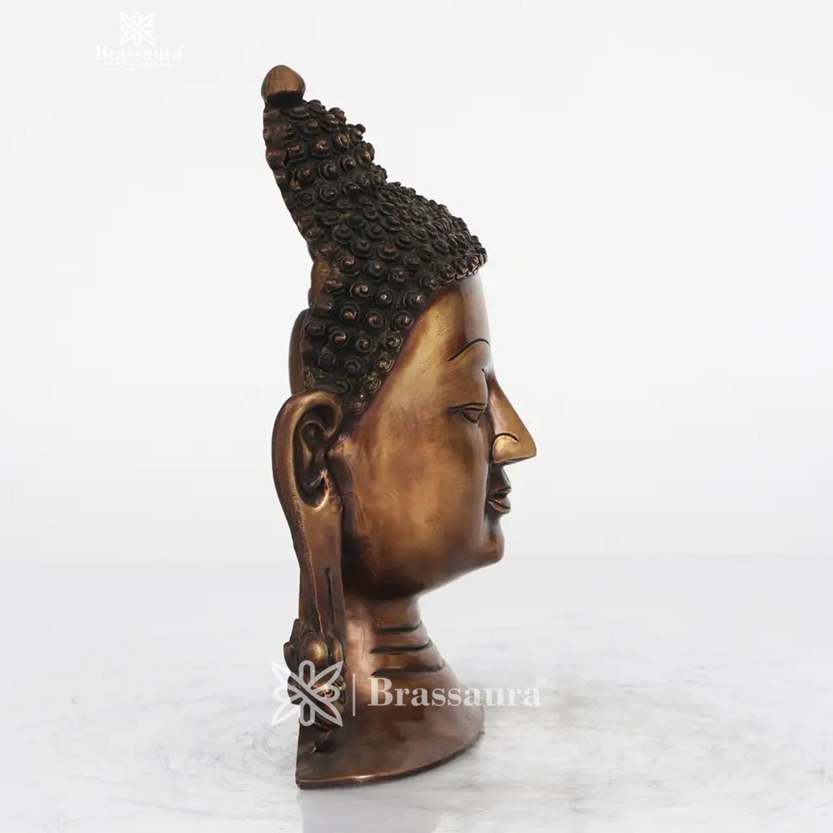 Brassaura® Copper Gold Buddha Head | Pure Superfine Brass Handcrafted Murti | Brass Statue for Home Temple, Pooja Room | Height 11 Inches | Weight 3.1 Kg