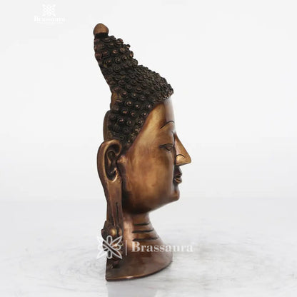 Brassaura® Copper Gold Buddha Head | Pure Superfine Brass Handcrafted Murti | Brass Statue for Home Temple, Pooja Room | Height 11 Inches | Weight 3.1 Kg