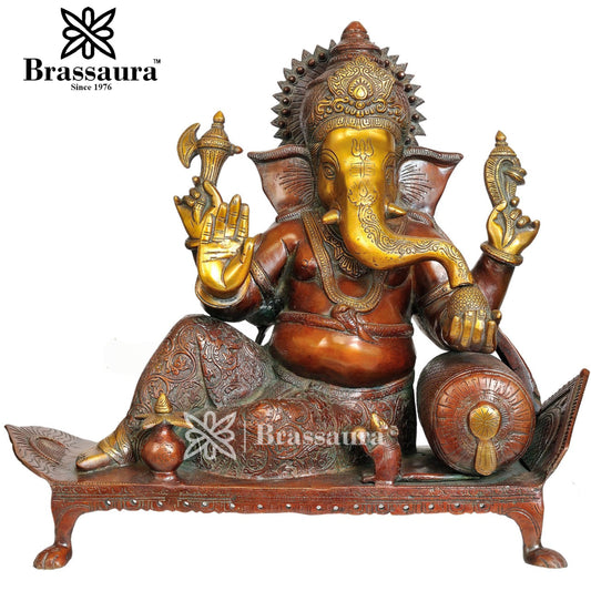 Brass Ganesha Statue For Home Decor And Gift Item Weight 16 Kg And Height 16 Inch