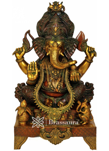 Brass Ganesha Statue For Home Decor And Gift Item Weight 55 Kg And Height 33 Inch