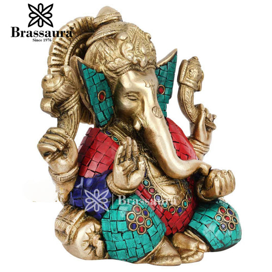 Brassaura™ Brass Ganesha Statue | Handcrafted Vinayaka Idol for Home & Décor | Height 6.5 Inches & Weight 1.9 Kgs
