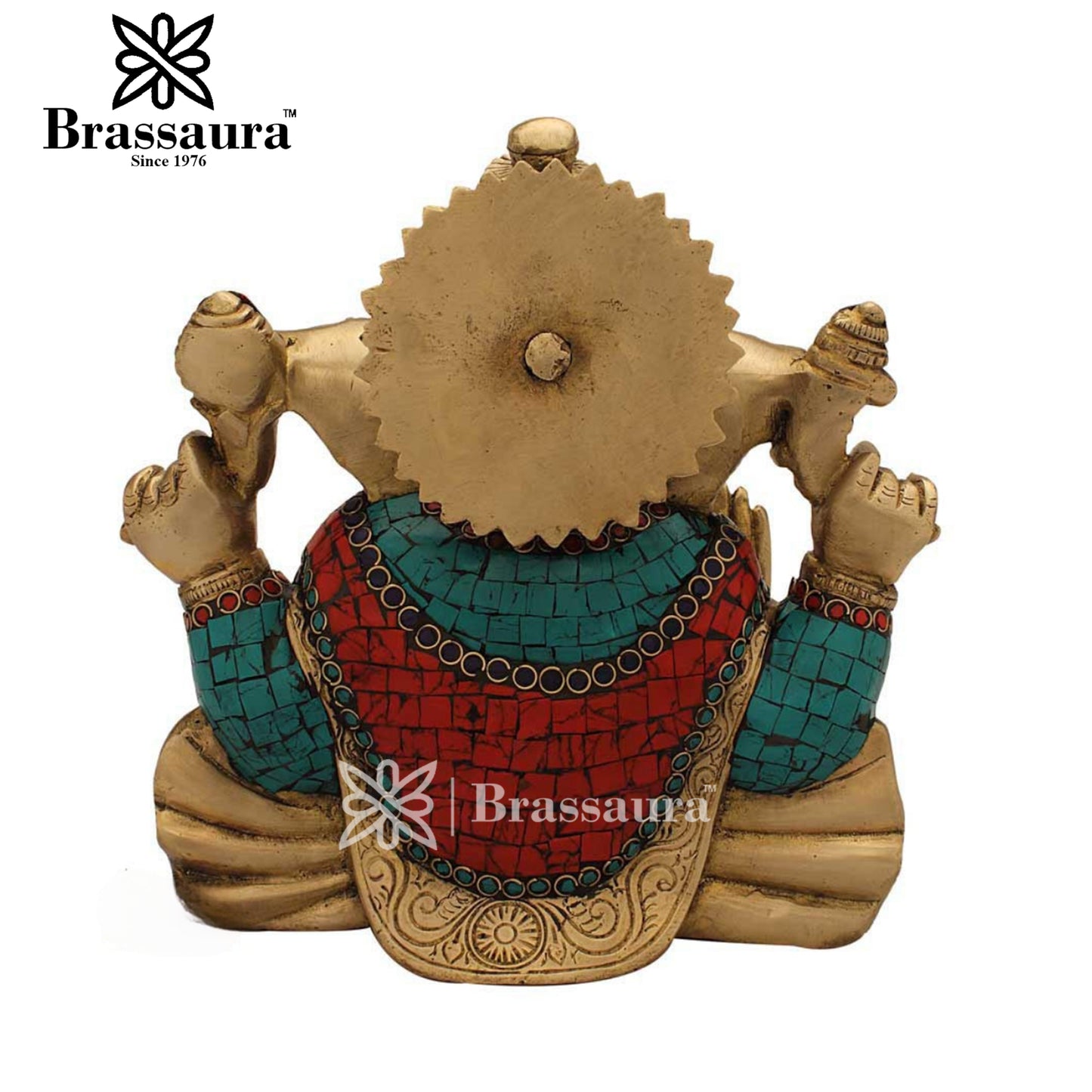Brass Gem Stone Work Ganesha Statue For Home Decor Weight 5.4 Kg And Height 9 Inch