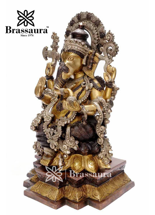 Brassaura™ Pure Brass Ganesha Idol for Temple & Living Spaces | Height 19 Inches & Weight 19 Kgs