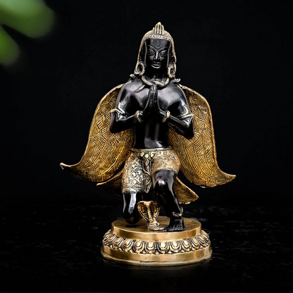 ब्रासोरा® वृंदावन वेणुगोपाल कृष्ण पीतल की प्रतिमा मोर के साथ | एंटीक नीला और सुनहरा रंग | ऊँचाई 20 इंच