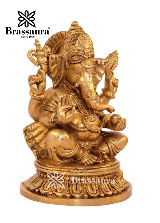 Brassaura™ Brass Ganesha Statue – “Symbol of Auspiciousness” | Height 8 Inches & Weight 2.8 Kgs