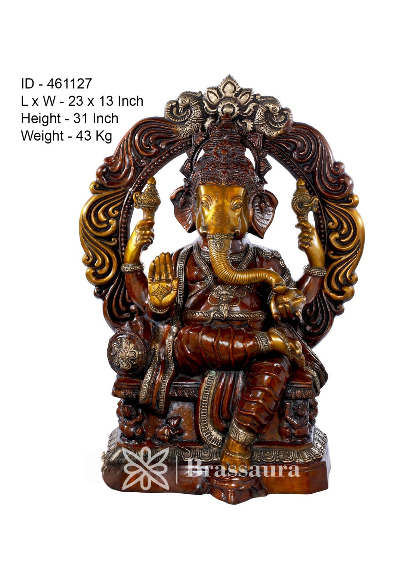 Brass Ganesha Statue For Home Decor And Gift Item Weight 44 Kg And Height 31 Inch