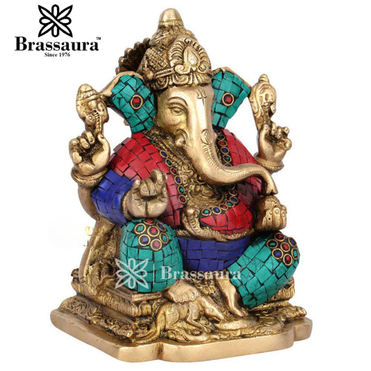 Brass Ganesha Statue For Home Decor And Gift Item Weight 1.9 Kg And Height 6.5 Inch