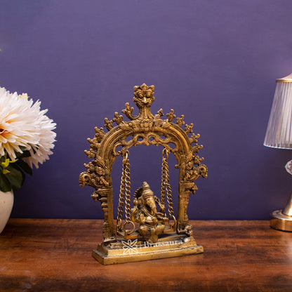 Brassaura™ Brass Ganesha Jhula Idol for Home and Decor | Weight 1.5 Kgs | Height 10 Inches