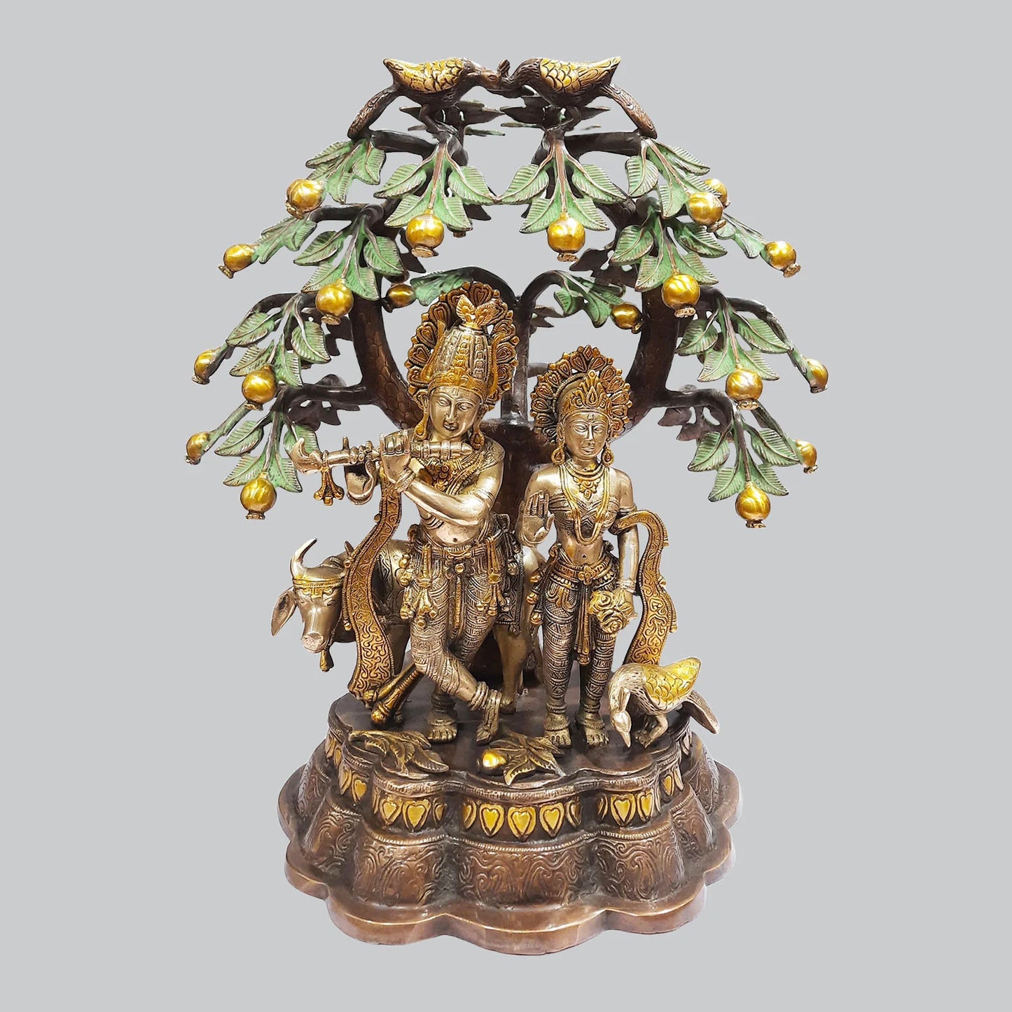 Brassaura® Radha Krishna Under Kalpavriksha Tree | Three-Tone Finish Brass Sculpture | Height 21.3 Inches & Weight 24.8 Kgs