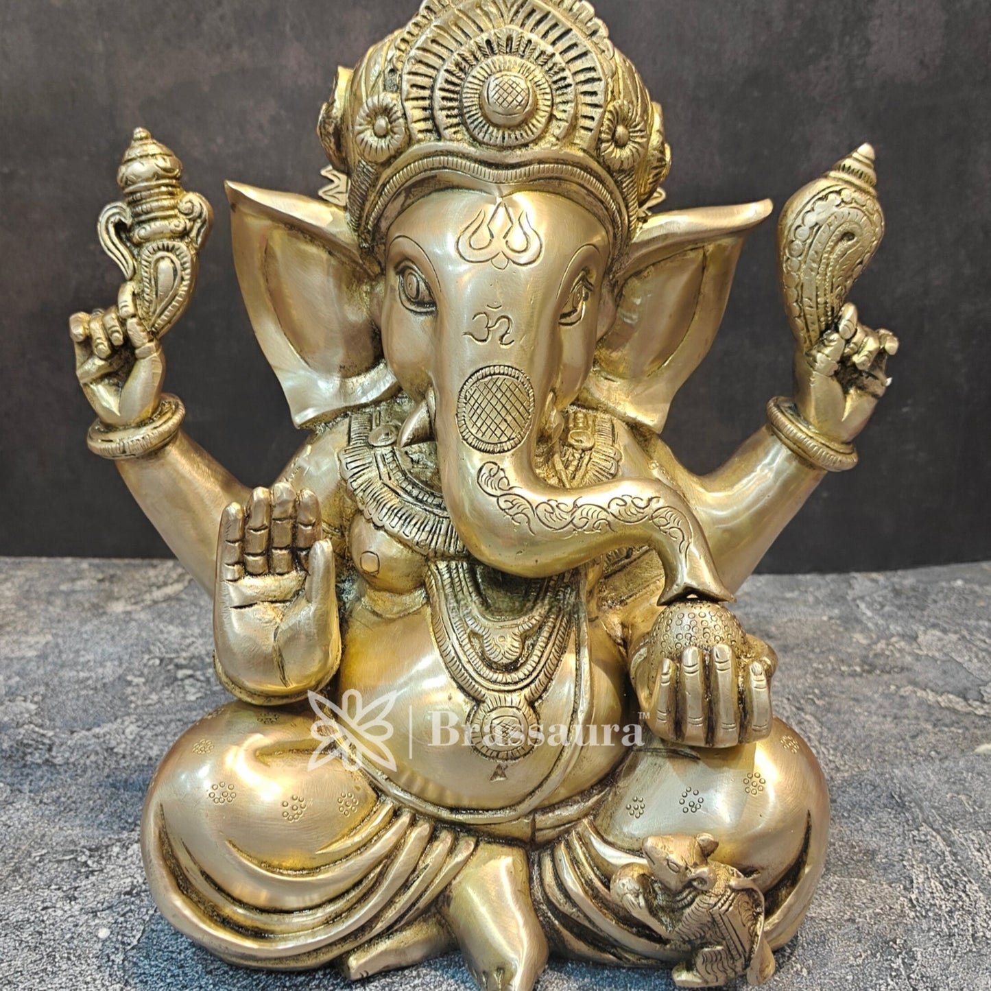 Brassaura™ Brass Ganesha Idol for Home and Decor | Weight 9 Kgs | Height 12 Inches