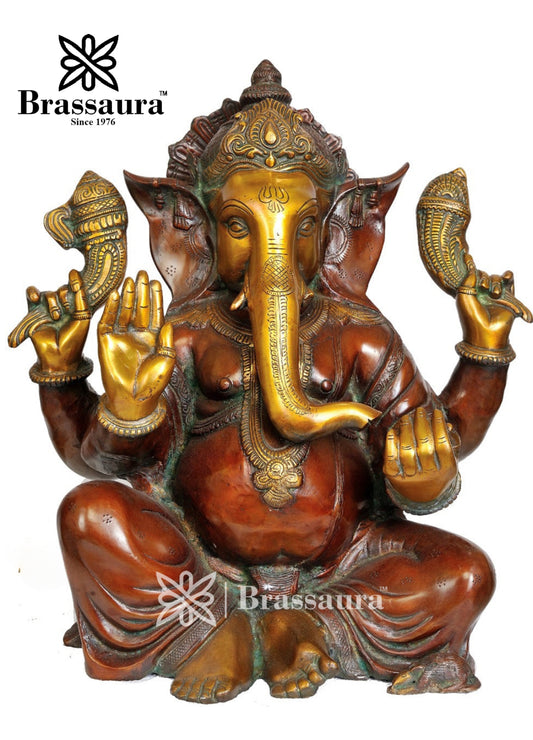Brassaura™ Brass Ganesha Statue – “Symbol of Prosperity & Wisdom” | Height 17 Inches & Weight 19 Kgs