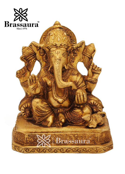 Brass Ganesha Statue For Home Decor Weight 2.2 Kg And Height 7 Inch