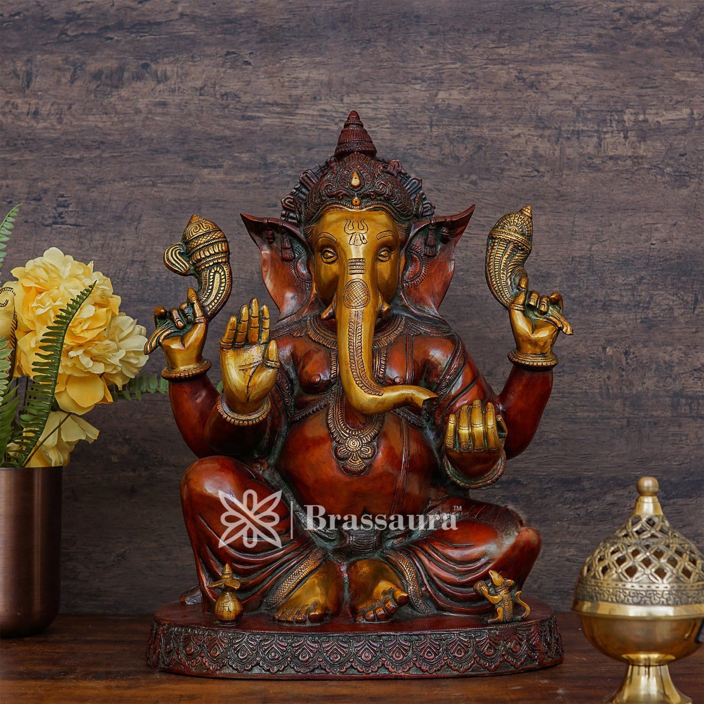 Brassaura™ Brass Ganesha Idol for Home and Decor | Weight 24 Kgs | Height 21 Inches