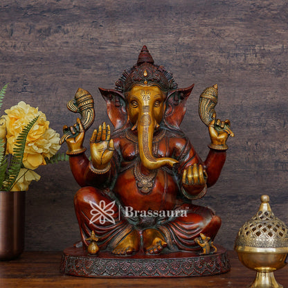 Brassaura™ Brass Ganesha Idol for Home and Decor | Weight 24 Kgs | Height 21 Inches