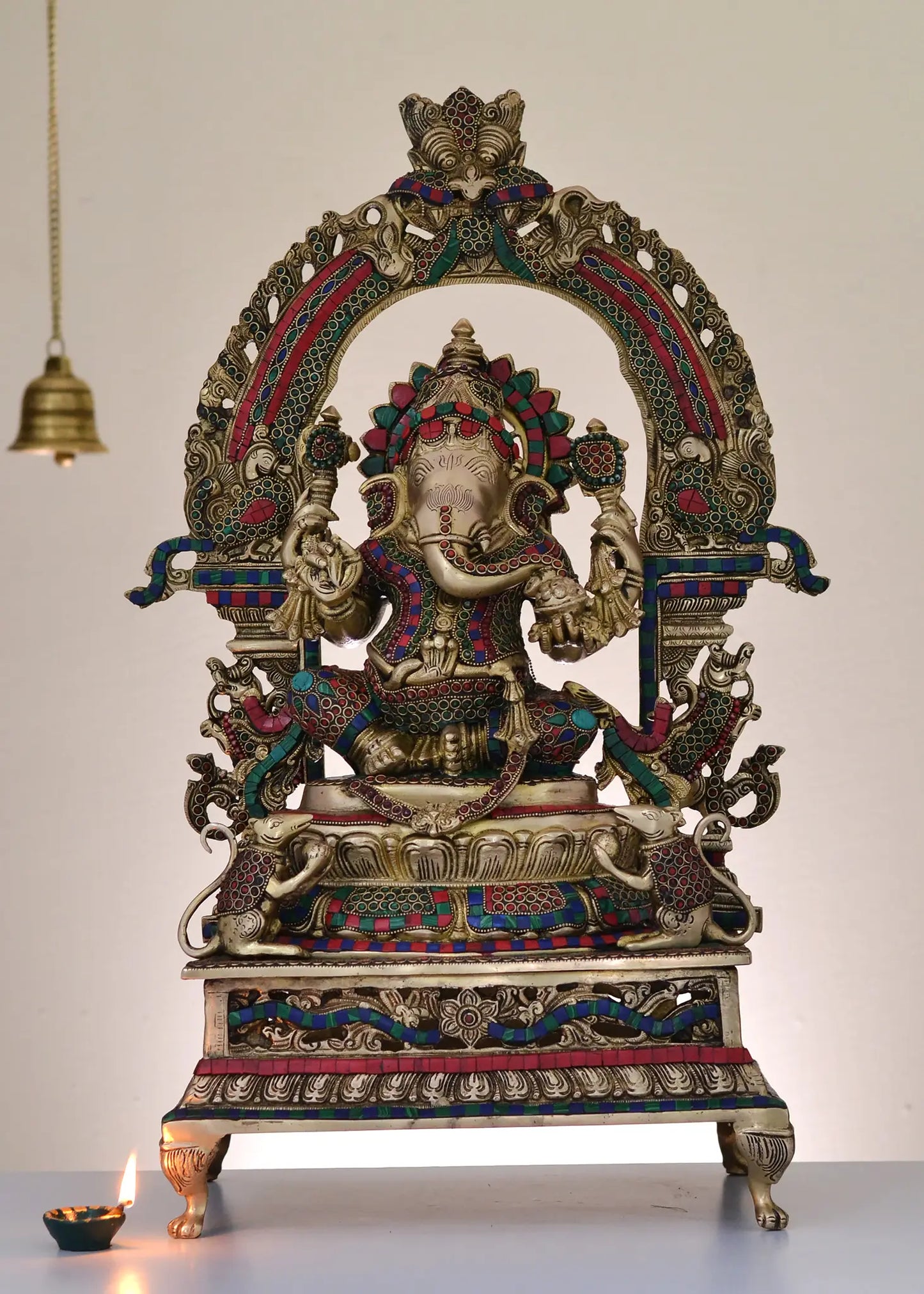 Brassaura™ Lord Ganesha with Ornate Arch | Pure Brass with Meenakari Inlay Work | Height 27 Inches & Weight 26 Kgs