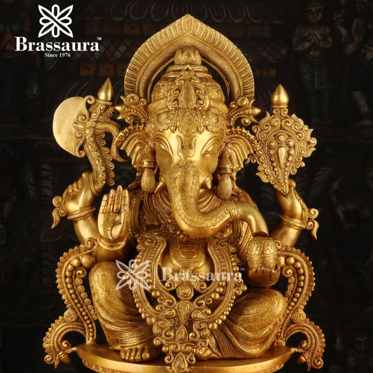 Brassaura™ Brass Jewellery Ganesha Idol for Home and Decor | Weight 29.5 Kgs | Height 23 Inches