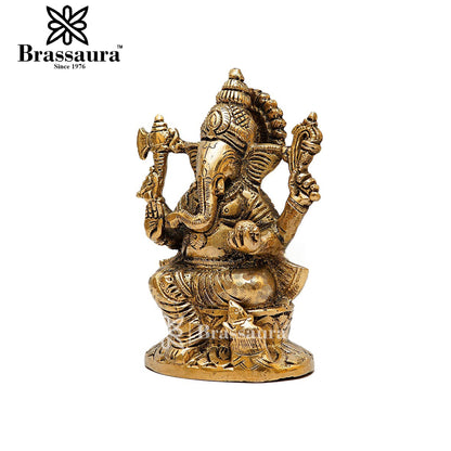 Brassaura™ Brass Ganesha Idol for Home and Decor | Weight 1.1 Kgs | Height 5 Inches