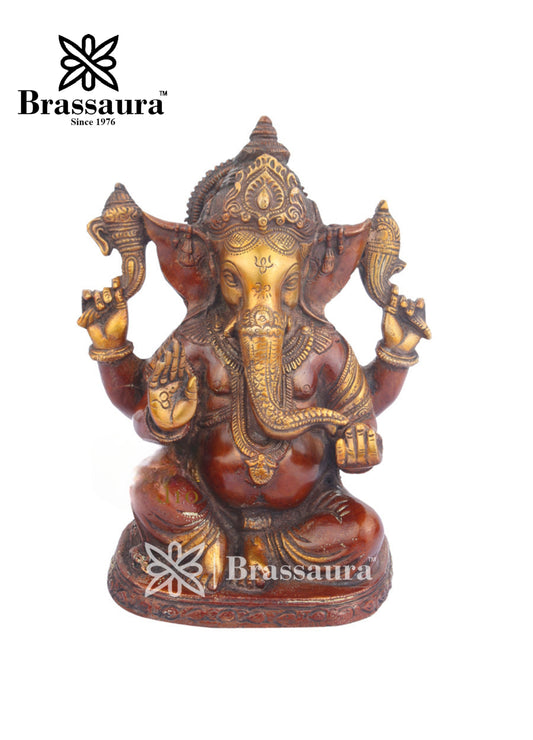 Brass Ganesha Statue For Home Decor And Gift Item Weight 4.5 Kg And Height 9 Inch