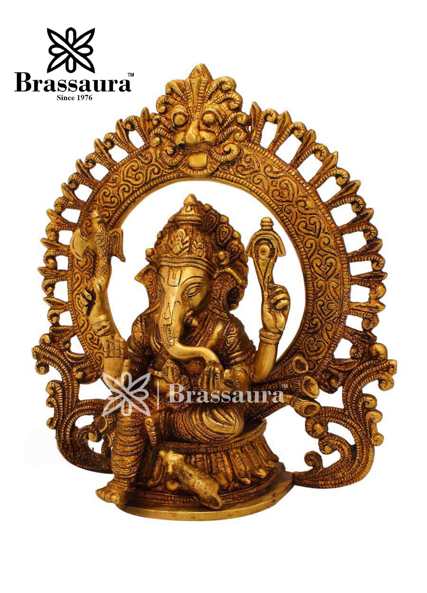 Brass Ring Ganesha Statue For Home Decor And Gift Item Weight 2.6 Kg And Height 9 Inch