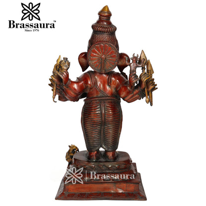 Brass Standing Ganesha Statue For Home Decor And Gift Item Weight 32 Kg And Height 31 Inch