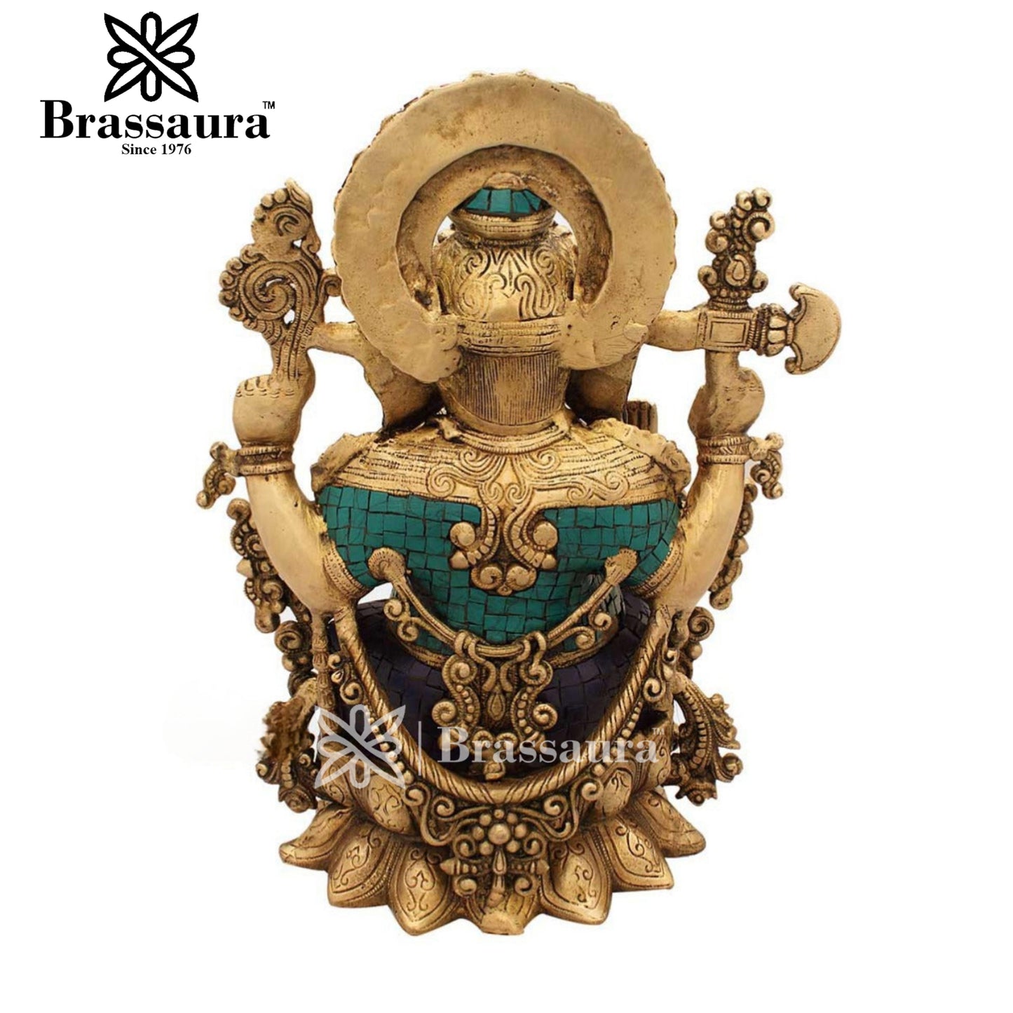 Brassaura™ Brass Gem Stone Work Jewellery Ganesha Idol for Home and Decor | Weight 13.5 Kgs | Height 16 Inches