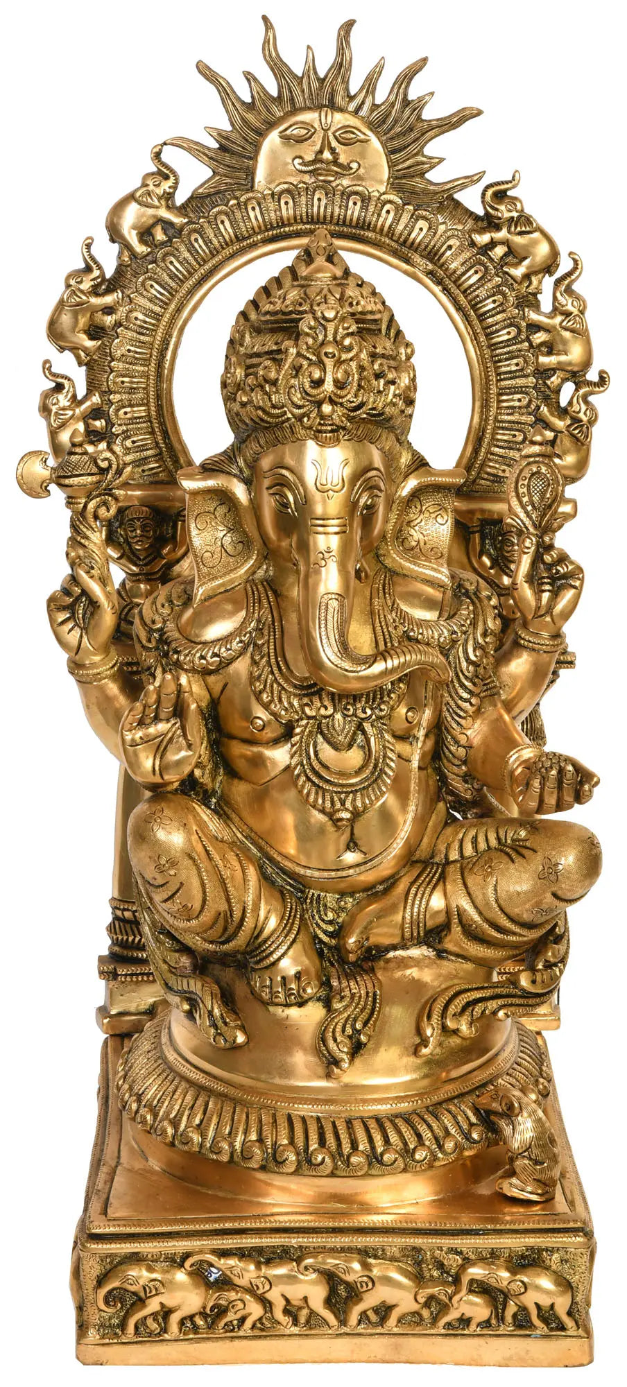 Brassaura™ Lord Ganesha with Surya & Marching Elephants Aureole | Height 25 Inches & Weight 24.50 kgs