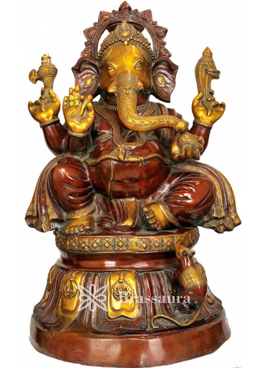Brass Ganesha Statue For Home Decor And Gift Item Weight 46 Kg And Height 33 Inch