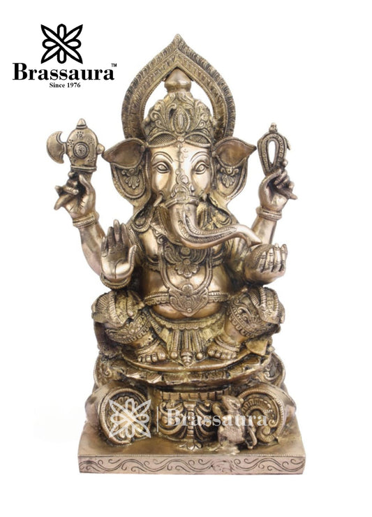 Brass Ganesha Statue For Home Decor And Gift Item Weight 16 Kg And Height 18 Inch