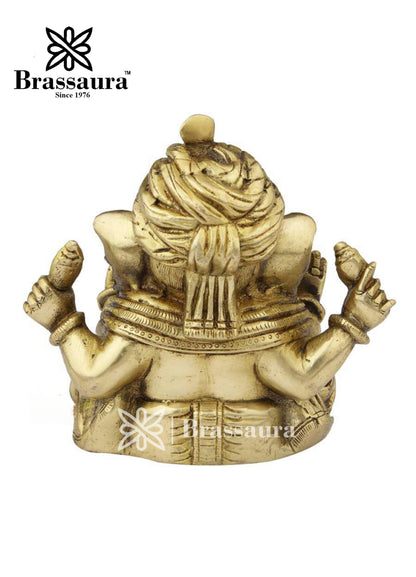 Brass Turban Ganesha Statue For Home Decor And Gift Item Weight 2.5 Kg And Height 7 Inch