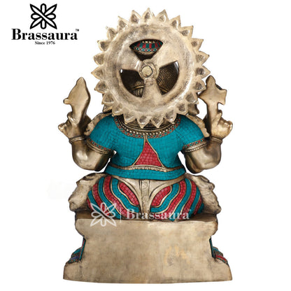 Brass Gem Stone Work Ganesha Statue For Home Decor And Gift Item Weight 45 Kg And Height 35 Inch