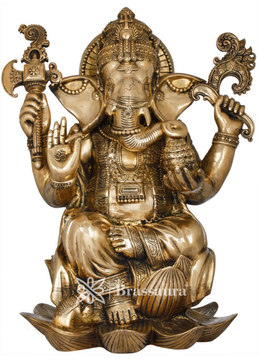 Brass Ganesha Statue For Home Decor And Gift Item Weight 28 Kg And Height 22 Inch