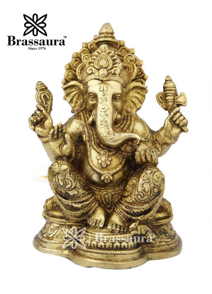 Brassaura™ Brass Ganesha Idol for Home and Decor | Weight 2.5 Kgs | Height 8 Inches