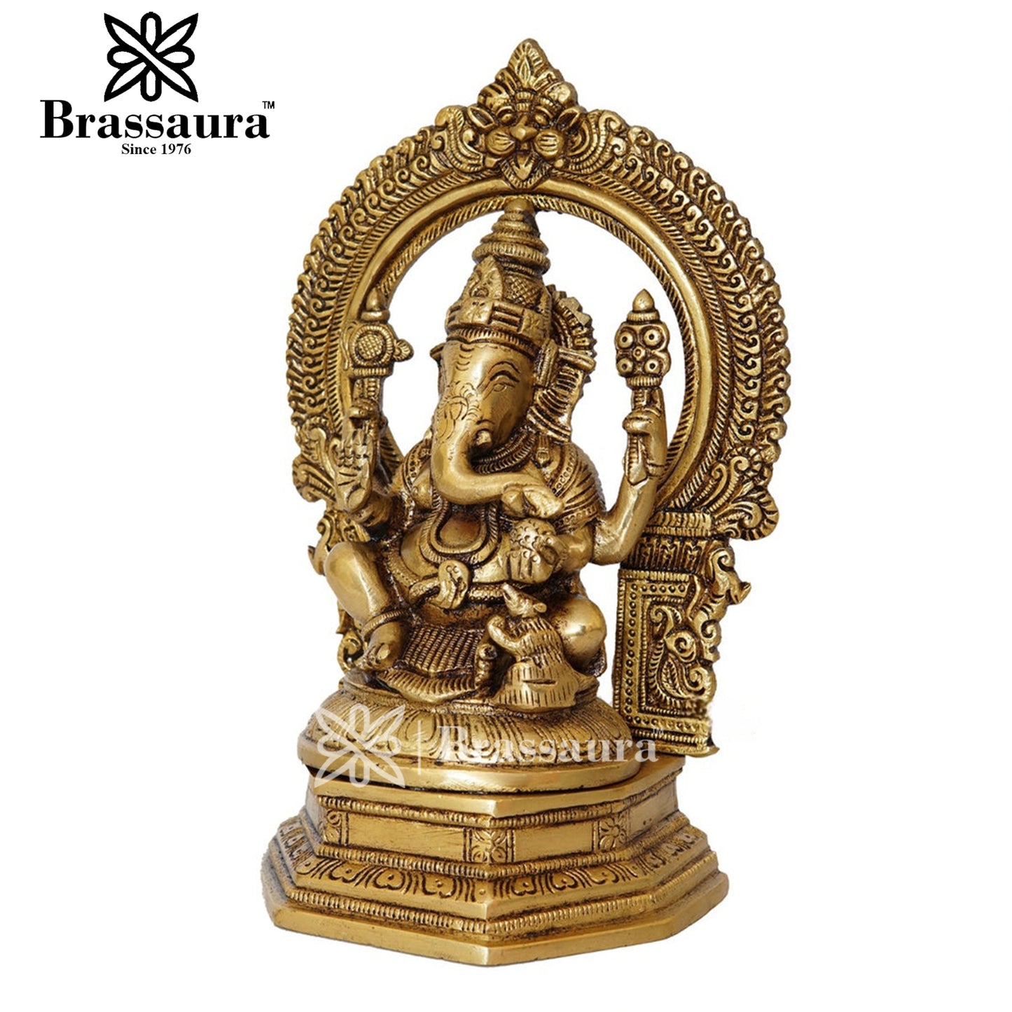 Brassaura™ Brass Ganesha Idol for Home and Decor | Weight 3.4 Kgs | Height 9.5 Inches