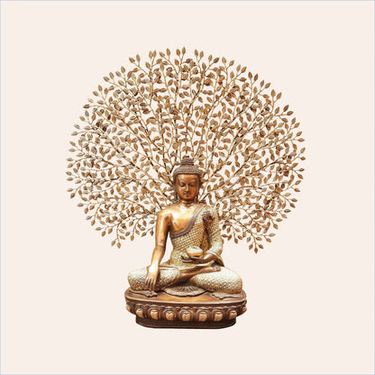 Brassaura® Buddha Under Bodhi Tree | Intricately Handcrafted Brass Sculpture | Height 45 Inches & Weight 48 Kgs