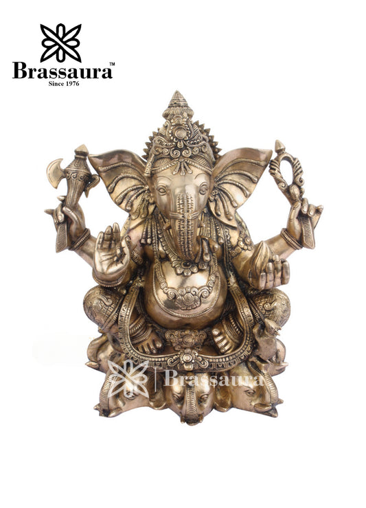 Brass Ganesha Statue For Home Decor And Gift Item Weight 18 Kg And Height 18 Inch