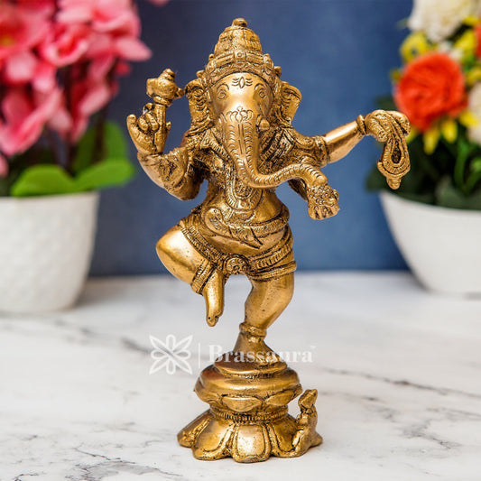Brass Dancing Ganesha Statue For Home Decor And Gift Item Weight 1 Kg And Height 6.7 Inches