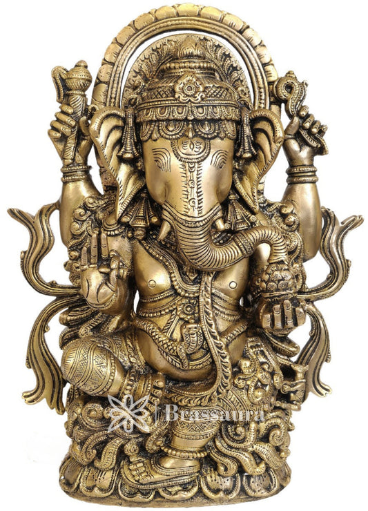 Brassaura™ Brass Ganesha Statue – “Harbinger of Prosperity” | Height 12.5 Inches & Weight 7 Kgs