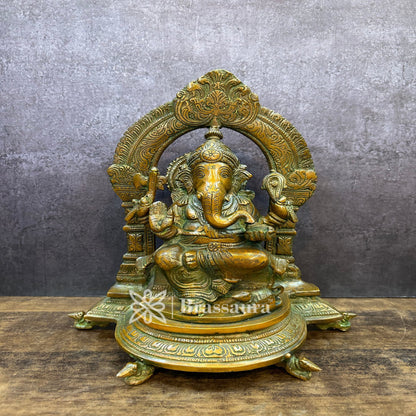 Brassaura™ Brass Ring Ganesha Idol for Home and Decor | Weight 3.9 Kgs | Height 11 Inches