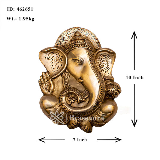 Brass Wall Hanging Ganesha plate For Home Decor And Gift Item Weight 2 Kg And Height 10 Inches