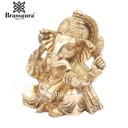 Brass Ganesha Statue For Home Decor And Gift Item Weight 2.8 Kg And Height 8 Inch