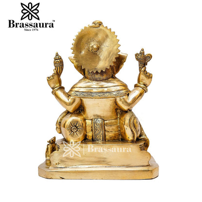 Brassaura™ Brass Ganesha Idol for Home and Decor | Weight 9.5 Kgs | Height 12.5 Inches